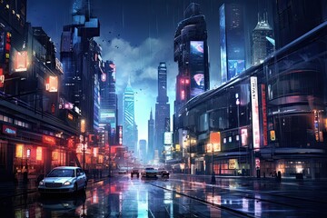 Shanghai city at night, China. 3d rendering, AI Generated - obrazy, fototapety, plakaty