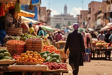 Fruit market in Marrakech, Morocco, Africa, Africa - obrazy, fototapety, plakaty