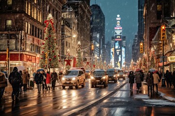 Fototapeta premium People walking in the streets of New York City, AI Generated