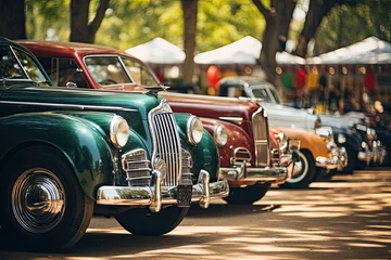 Papier Peint photo Lavable Voitures anciennes Vintage cars at the annual classic car show in the city, AI Generated