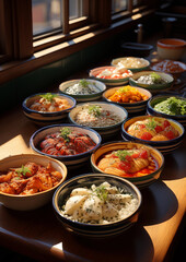 Asian food in a restaurant