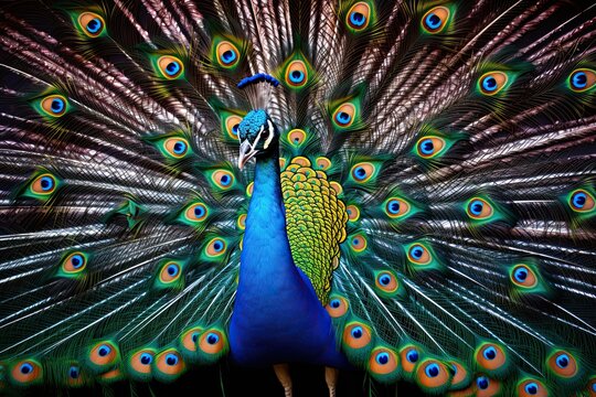 Beautiful peacock with feathers out. Colorful male peacock, AI Generated