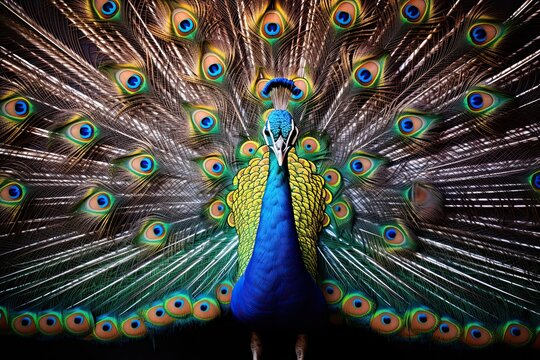 Beautiful peacock with feathers out. Close up of peacock, AI Generated