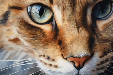 macro portrait of a Tabby cat with green eyes - obrazy, fototapety, plakaty