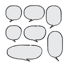 Set of sloppy hand drawn speech bubbles. Collection of isolated speechbubbles on transparent background. Cartoon art.