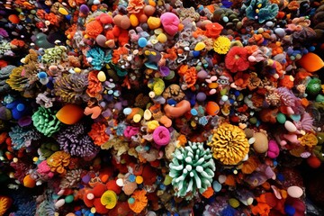 Fototapeta na wymiar Vibrant Coral Reef. Teeming Underwater Biodiversity, Colorful Coral Reef Background. Top View