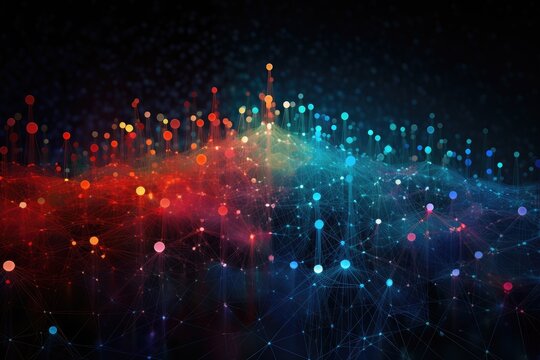 Abstract technology background with connection lines and dots. 3D Rendering, Abstract visualization of the Internet of Things, AI Generated