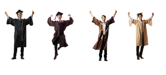 Set of Happy young man graduating student celebrating Graduation isolated on transparent background.