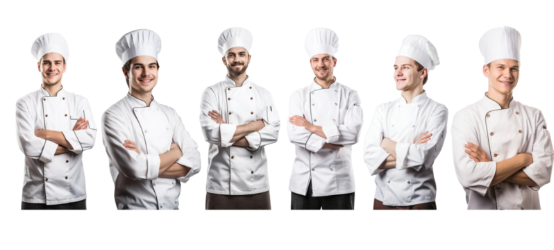 Set of team chef, proud, with hand crossed on transparent background. - Powered by Adobe