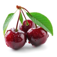fresh cherries with water drops isolated on white background