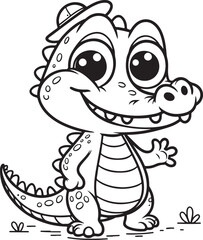 Crocodile cartoon character Illustration line art for kids coloring page