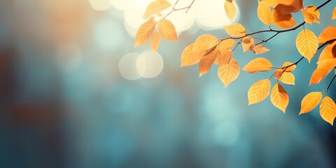photo of autumn leaves with bokeh light behind it. generative AI - obrazy, fototapety, plakaty