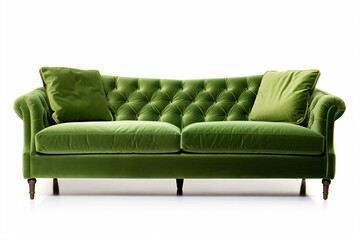 a green couch with pillows on it