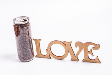 Coffee beans in a plastic jar, coffee beans