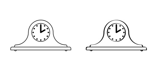 cartoon mantel desk clock. Vector line pattern. Chiming mantel clock. antique clocks. Depicting a mantel clock symbol or icon. Time sign - obrazy, fototapety, plakaty