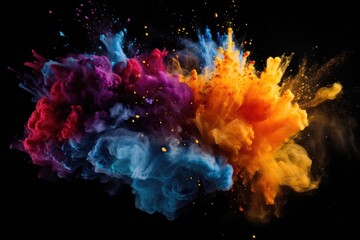 Colorful abstract paint explosion isolated on black background. Abstract colored background, Color dust splash on a dark black background, AI Generated - obrazy, fototapety, plakaty
