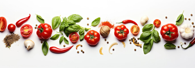 A banner exuding elegance, featuring the key ingredients for a caprese salad arranged with simplicity and inviting Mediterranean charm
