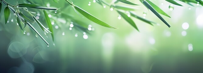 Green bamboo leaves with a blur effect, can be used as posters, advertising media, presentations and others. generative AI © original logo