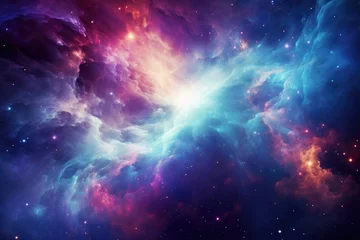 Selbstklebende Fototapeten Stars of a planet and galaxy in a free space Elements of this image furnished by NASA, Colorful space galaxy cloud nebula, Starry night cosmos, AI Generated © Ifti Digital