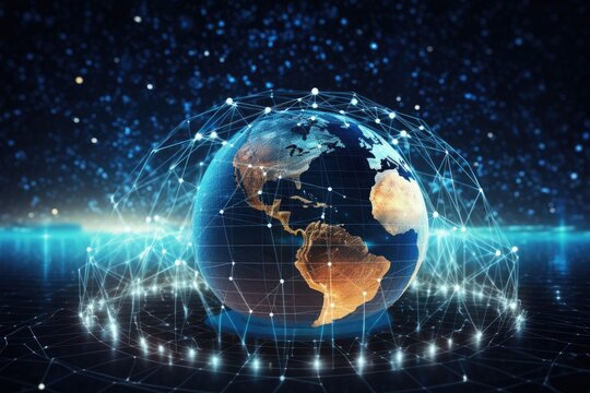 Global network connection. 3D rendering Elements of this image furnished by NASA, Communication technology for internet business, Global world network and, AI Generated