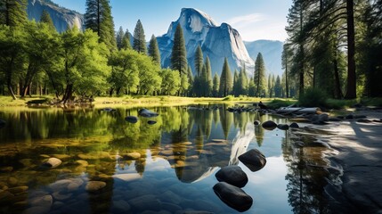 A stunning photo of a peaceful lake in yosemite national park in california - obrazy, fototapety, plakaty