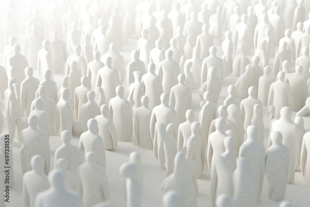 Wall mural 3d render of a group of white people standing in a row, Crowd of people on a white background, 3D render illustration, AI Generated