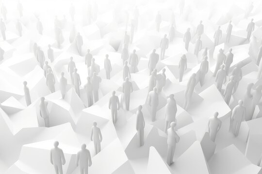 Large group of people in a row with shadows on a white background, Crowd of people on a white background, 3D render illustration, AI Generated