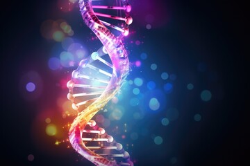 Digital illustration DNA structure  in colour background  3D rendered image, Code of genetic human Spiral DNA polygonal, AI Generated - Powered by Adobe