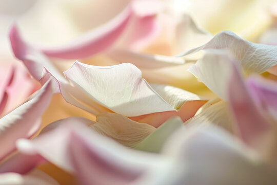 Delicate flower petals, macro photography capturing the intricate details of soft, pastel-colored flower petals, providing ample copy space for creative designs and messages.
