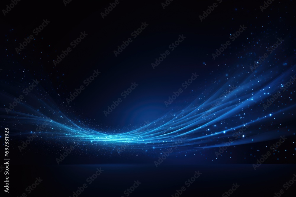 Poster abstract blue background. vector illustration. glowing lines and particles, dark blue and glowing pa