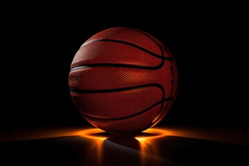 Obraz premium Basketball photographed under light on a black background. generative Ai