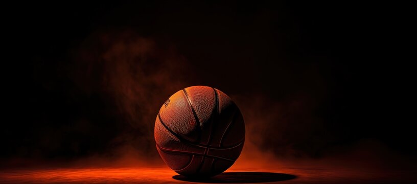 Basketball photographed under light on a black background. generative Ai