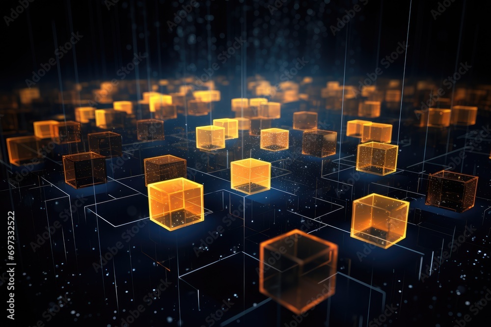 Poster abstract 3d rendering of cubes. futuristic background with cubes, data computation layer representin