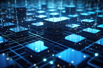 3D rendering of abstract technology concept background. Computer generated image, Data computation layer representing blockchain, AI Generated