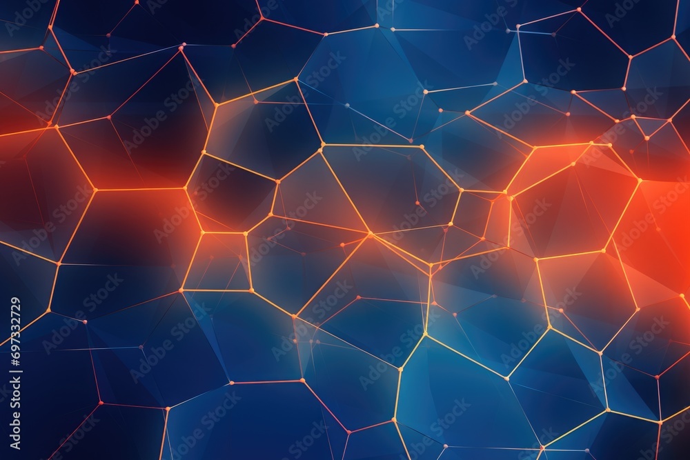 Poster abstract blue and orange background with hexagon pattern. 3d rendering, display a blue-orange gradie