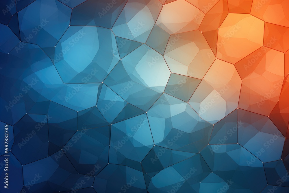 Poster abstract blue and orange background with hexagon pattern. 3d rendering, display a blue-orange gradie