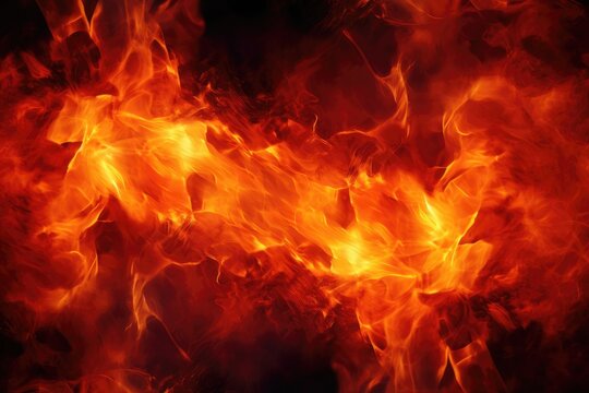 Fire flames on black background. Abstract blaze fire flame texture background, Display a blaze fire flame background and textured, AI Generated