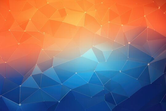 Abstract colorful polygonal background. Low poly style. Illustration, Display a blue-orange gradient digital polygons background, creating a fusion in a network grid, AI Generated