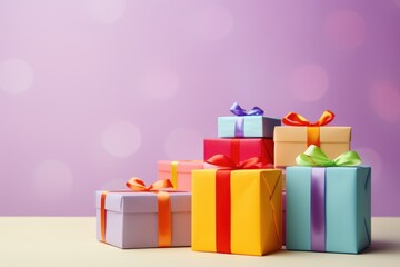 Obraz premium Colorful gift box binding with color Ribbon and blur background Ai generated