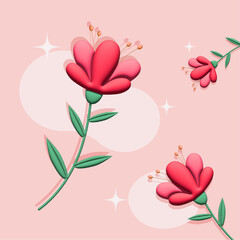 pink flowers in 3D vector illustration with spring mood