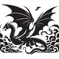 Majestic Creature Gliding Across the Silhouette of a Moonlit Landscape - Silhouette of Flying Dragon
