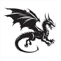 Naklejka premium Aerial Dance of the Mythical Creature, Moonlit Silhouette in the Night Sky - Flying Dragon Silhouette 