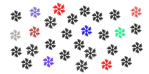 Christmas snowflake on white background. Set of snowflakes for Christmas decoration. Set of watercolor snowflakes of different colors.