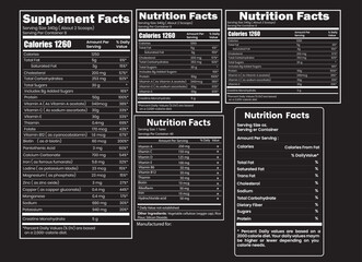 Nutrition facts template, supplement facts template and vitamin facts template - obrazy, fototapety, plakaty
