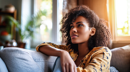 Young African American woman relaxing at home