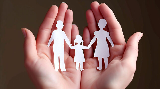 Hands holding family paper cutout as symbol of protection and care.International Day of Families Concept.
Family insurance and protection concept.