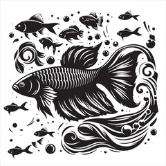 Subdued Sonata: Graceful Fish Silhouette, a Ballet of Shadows in the Silent Depths of Oceanic Beauty
