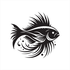 Silhouetted Elegance: Graceful Fish Silhouette, a Symphony of Fins in the Profound Oceanic Abyss
