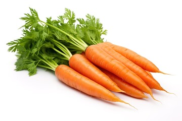 A bunch of fresh carrots in the photo on a white background. generative AI