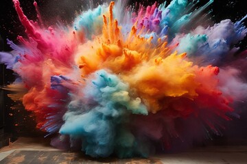 : A burst of colored chalk dust captured in mid-air, creating a chalky explosion